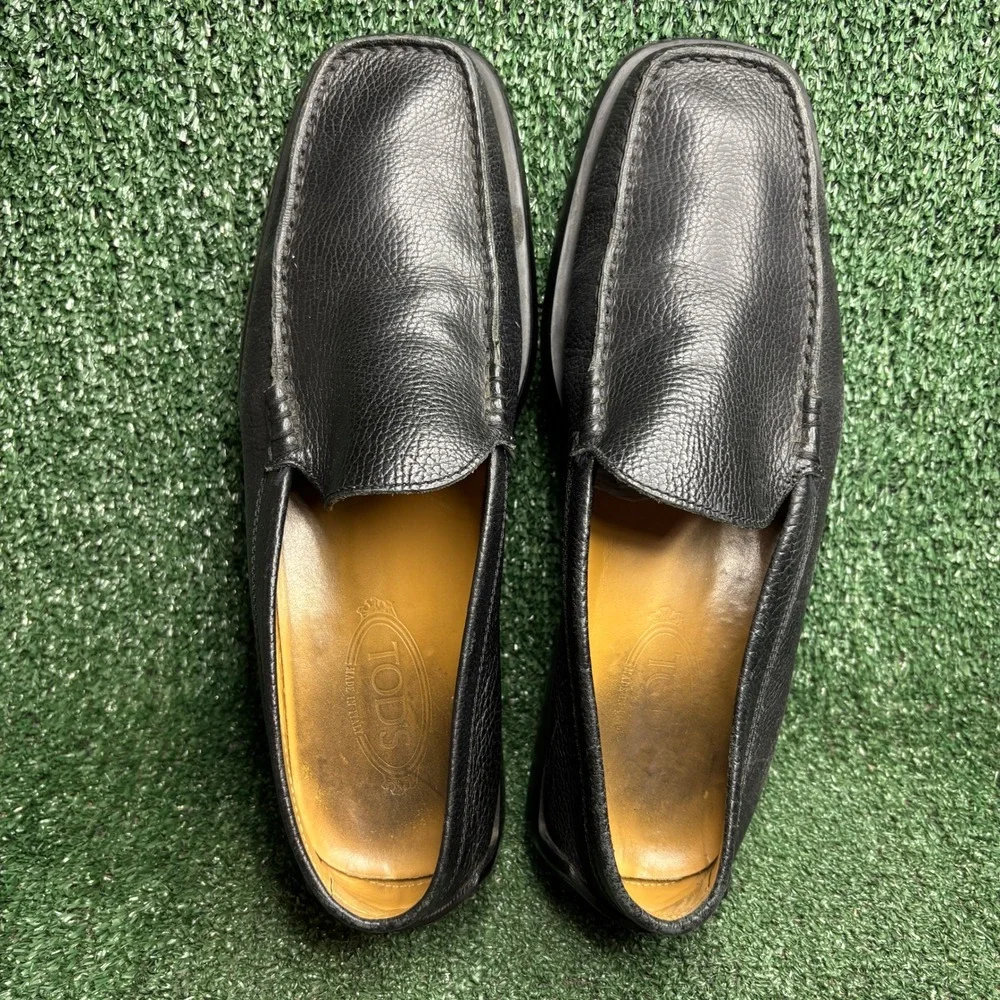 Tods GOMMA Pebble Sole Pebbled Leather Classic Loafers Black Mens Shoes Size 13
